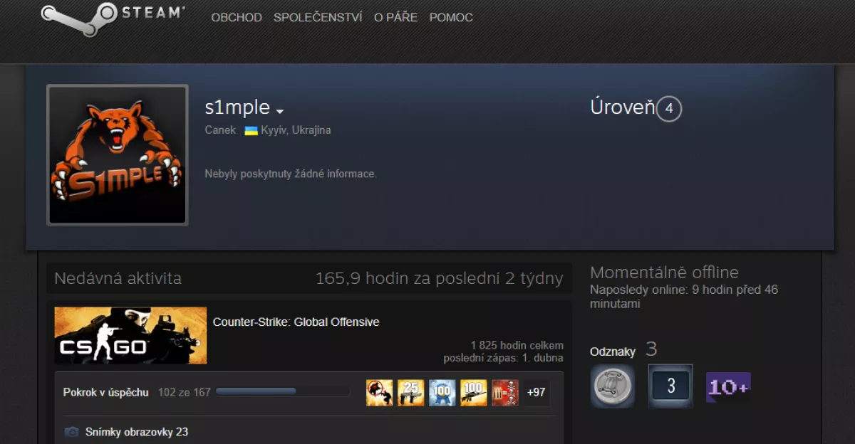 Steam účet s1mpla z roku 2014