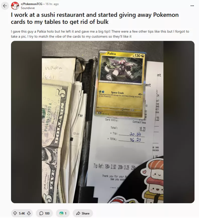 Pokémon karta k účtu v restauraci