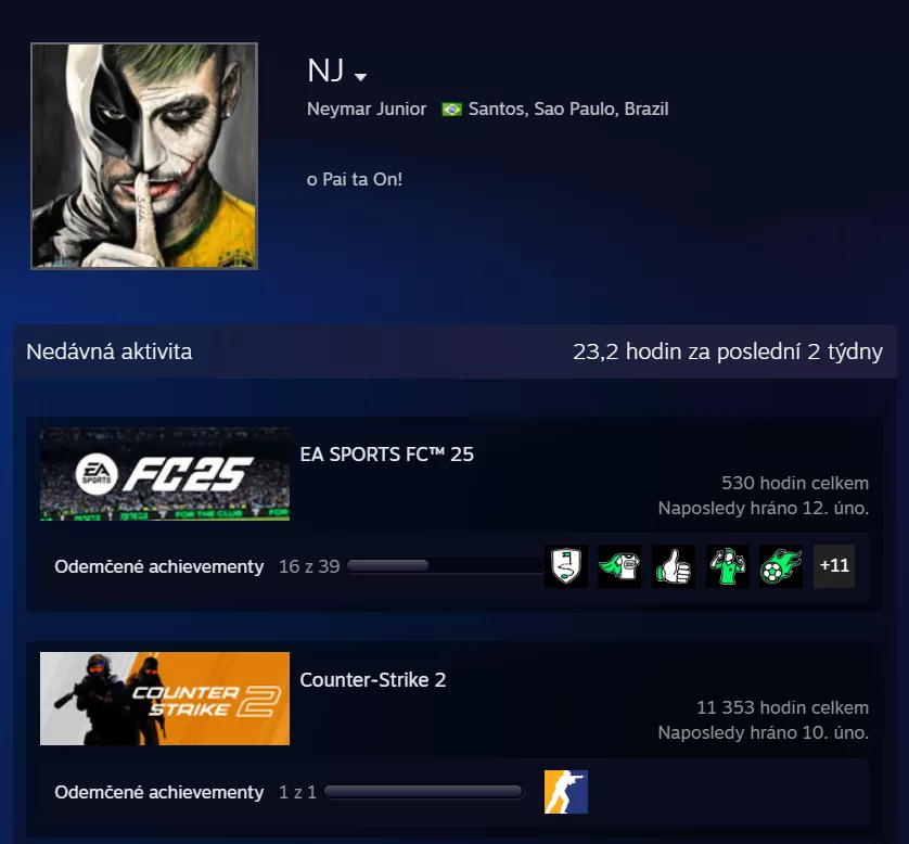 Neymarův Steam nelže.